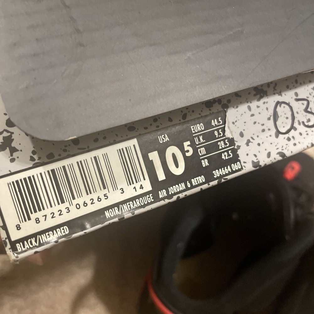 Air Jordan 6 Retro "Black Infrared" (2019) Men's (384664-060) Size 10.5 - Picture 9 of 10